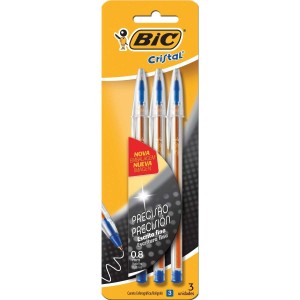 CANETA ESFEROGRÁFICA FINA AZUL C/3 9308927 BLISTER BIC