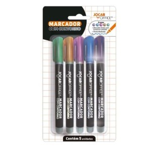 MARCADOR COM CONTORNO 5 CORES JOCAR OFFICE