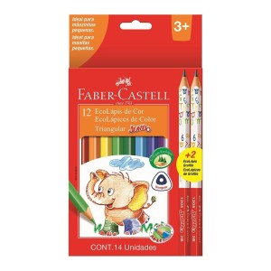 LÁPIS 12 CORES JUMBO TRIANGULAR + 2 LÁPIS GRAFITE FABER CASTELL